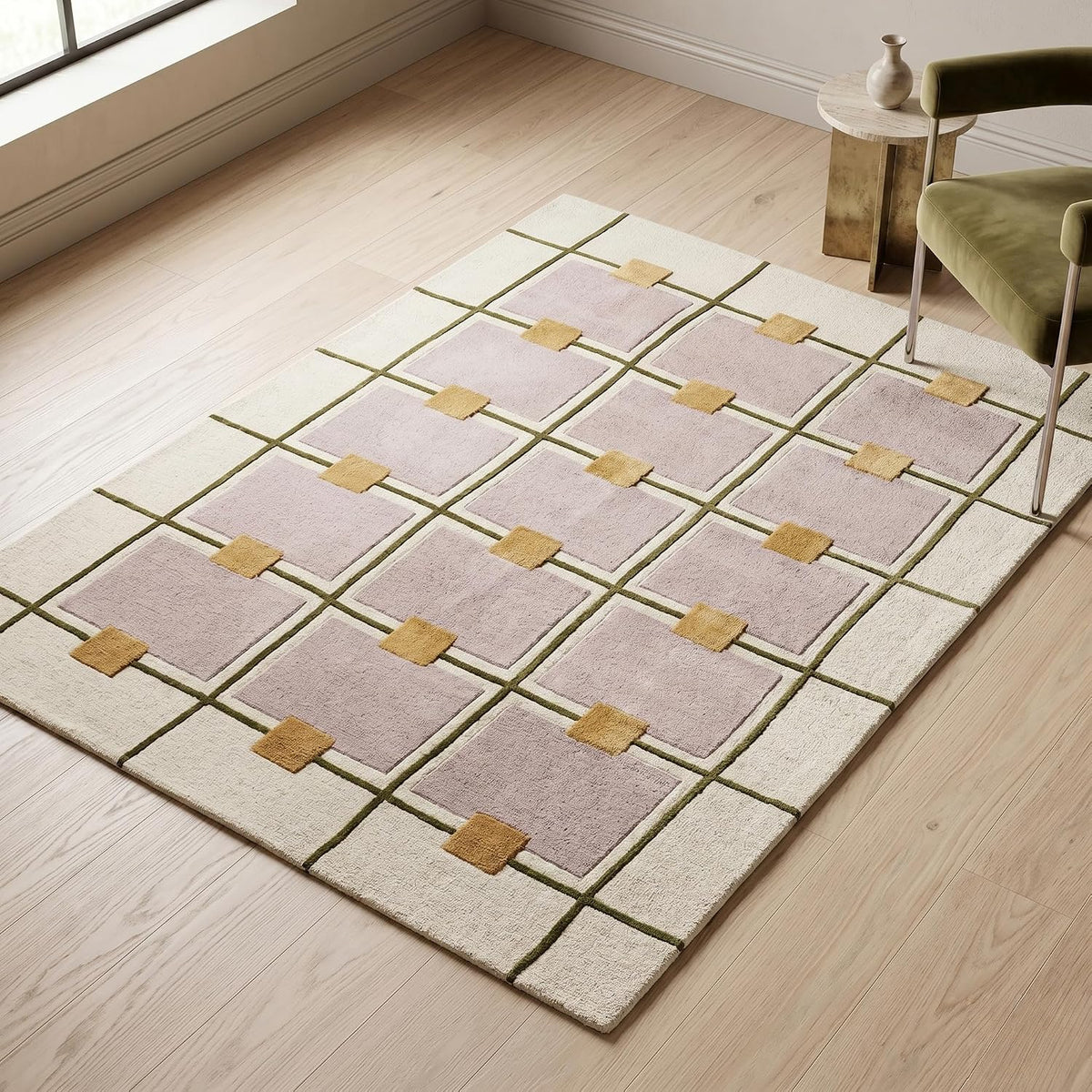 Greer Hand-Tufted Wool Area Rug – Modern Geometric Grid Pattern