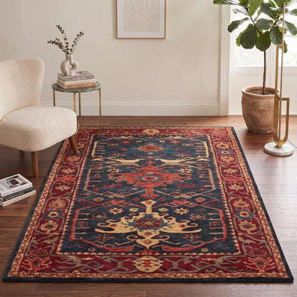Traditional Handmade Wool Area Rug – Oriental Medallion Floral Pattern