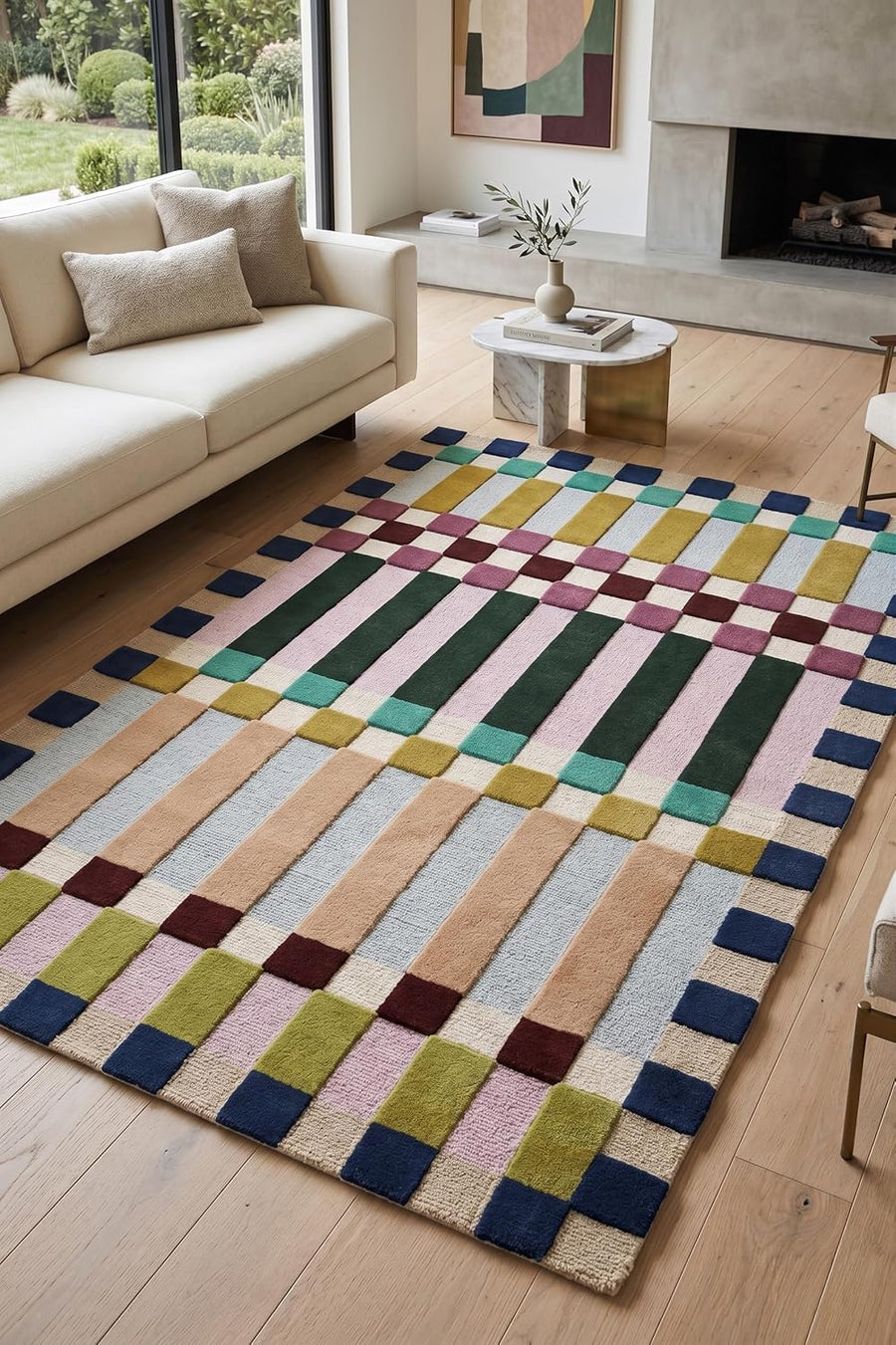 Hand-Tufted Wool Plaid Checkered Area Rug