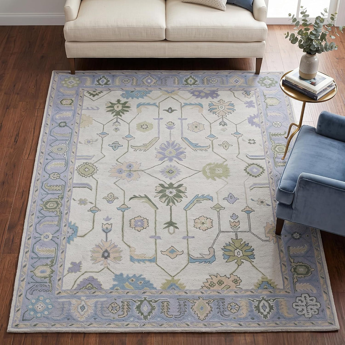 Hand Tufted Oushak Wool Area Rug – Traditional Floral Oriental Vintage Style Carpet