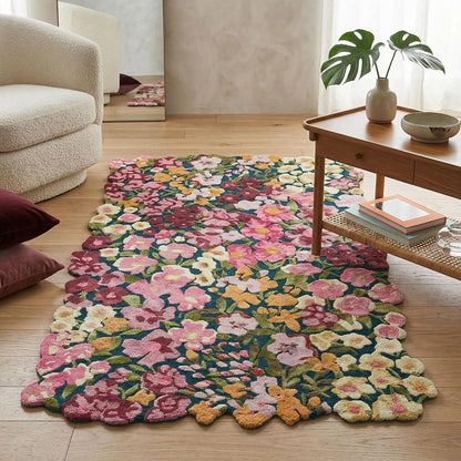 Colorful Floral Silk & Wool Area Rug