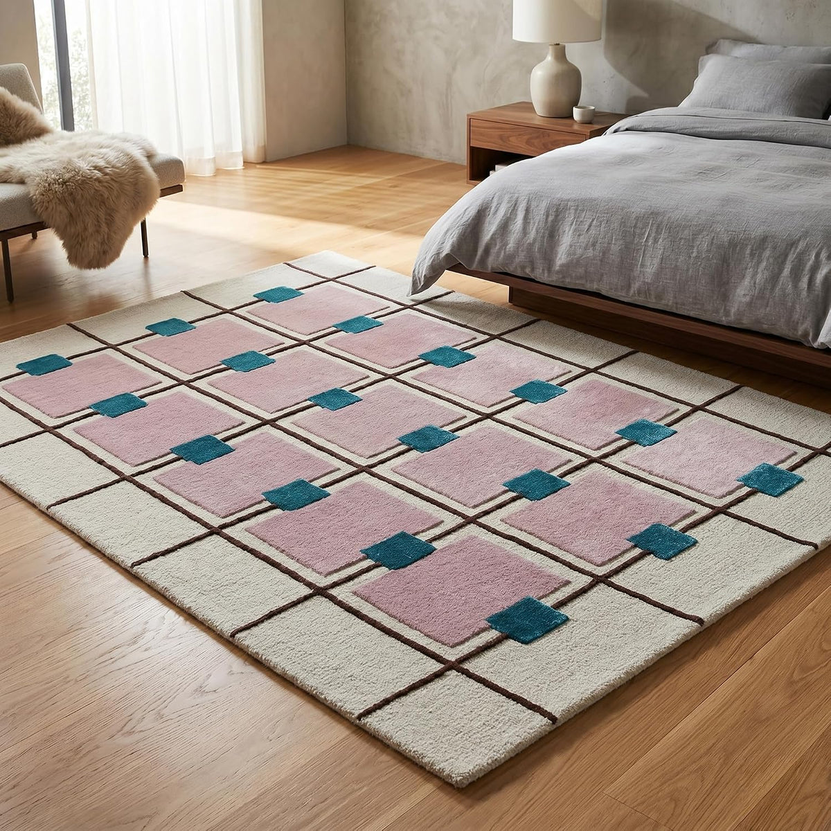 Greer Hand-Tufted Wool Area Rug – Modern Geometric Grid Pattern