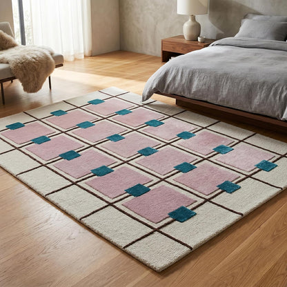 Greer Hand-Tufted Wool Area Rug – Modern Geometric Grid Pattern