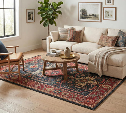 Traditional Handmade Wool Area Rug – Oriental Medallion Floral Pattern