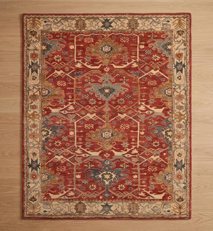 Traditional Handmade Wool Area Rug – Oriental Medallion Floral Pattern