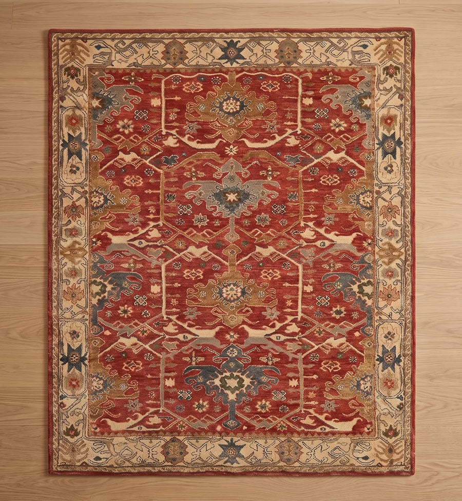 Traditional Handmade Wool Area Rug – Oriental Medallion Floral Pattern