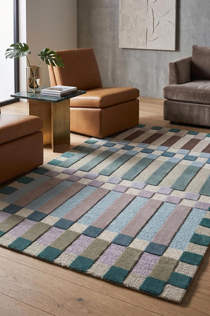 Hand-Tufted Wool Plaid Checkered Area Rug