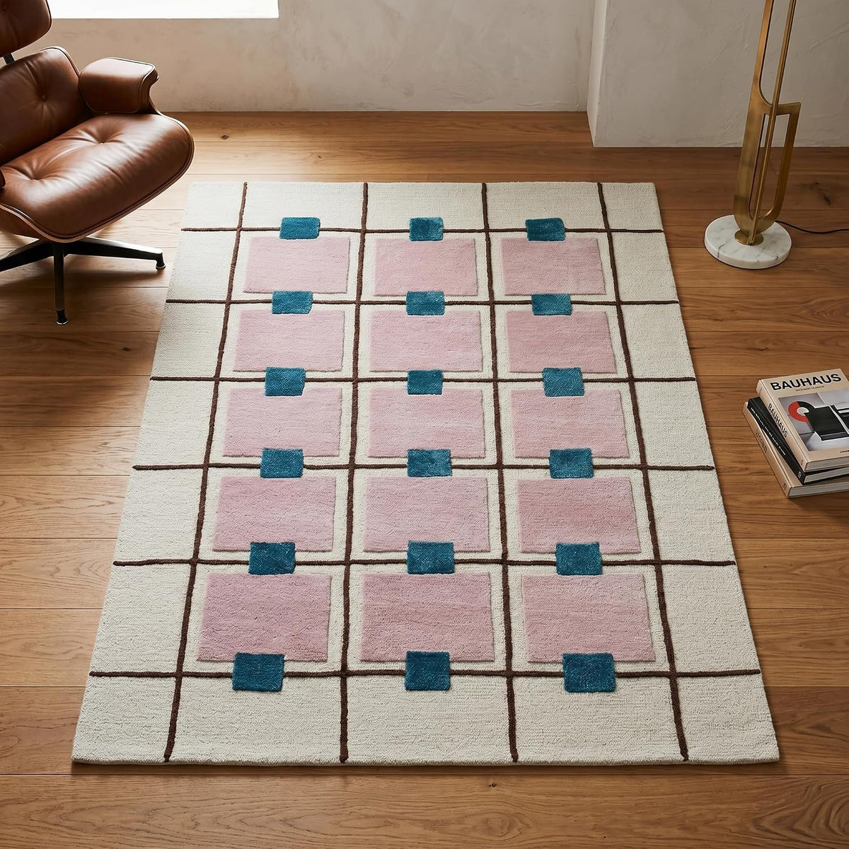 Greer Hand-Tufted Wool Area Rug – Modern Geometric Grid Pattern