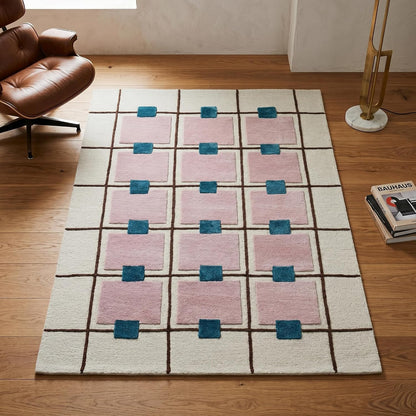 Greer Hand-Tufted Wool Area Rug – Modern Geometric Grid Pattern