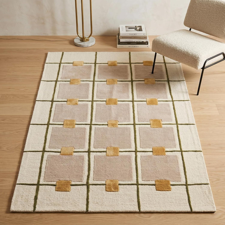 Greer Hand-Tufted Wool Area Rug – Modern Geometric Grid Pattern