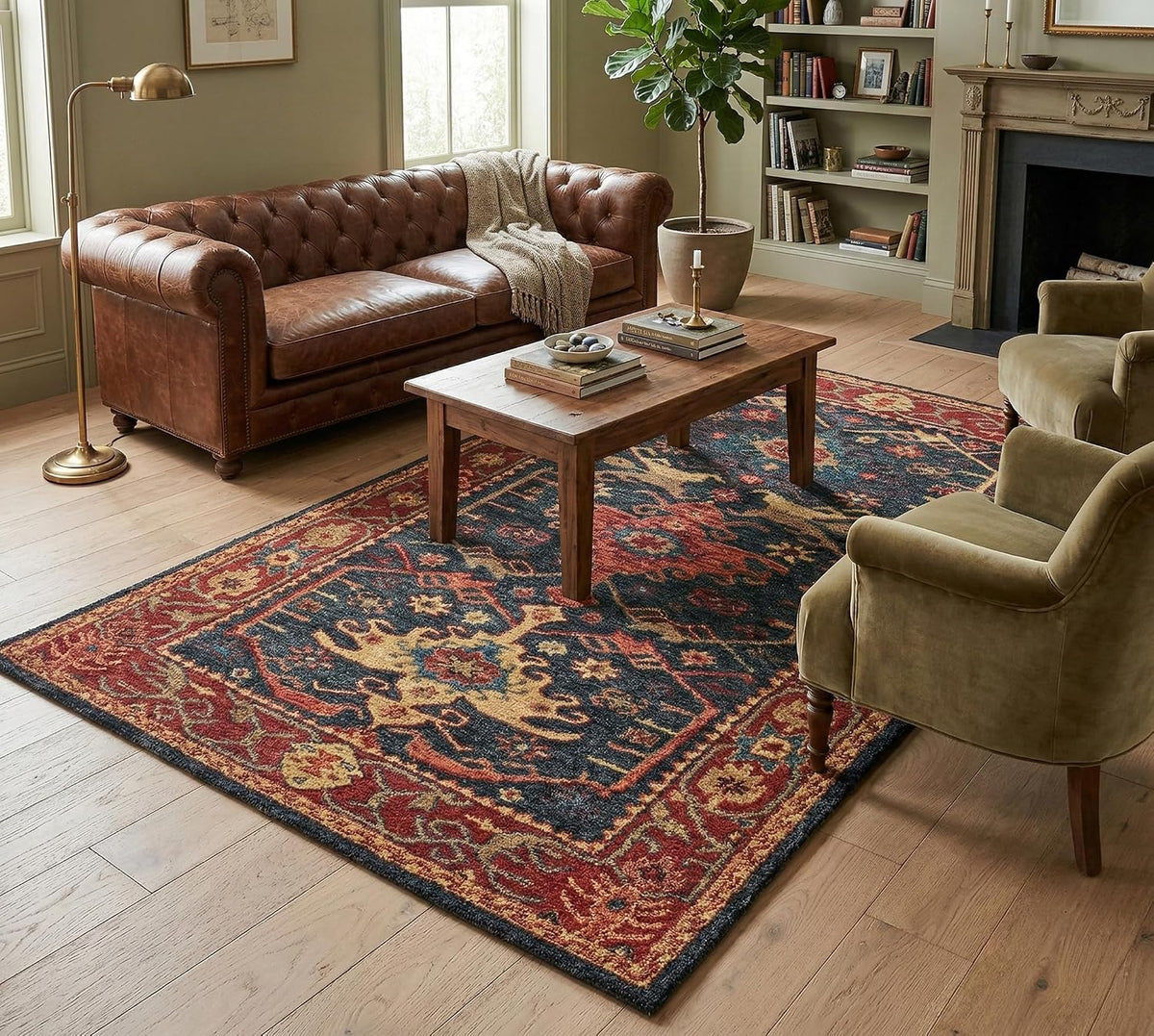 Traditional Handmade Wool Area Rug – Oriental Medallion Floral Pattern