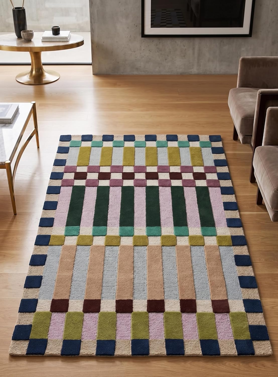 Hand-Tufted Wool Plaid Checkered Area Rug