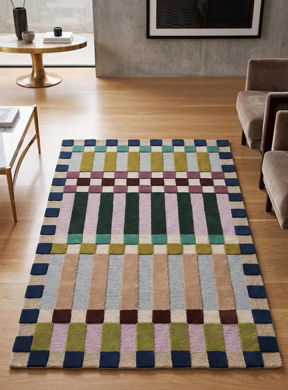 Hand-Tufted Wool Plaid Checkered Area Rug