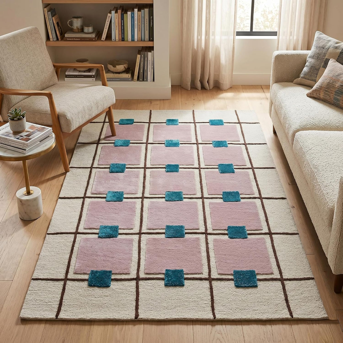 Greer Hand-Tufted Wool Area Rug – Modern Geometric Grid Pattern
