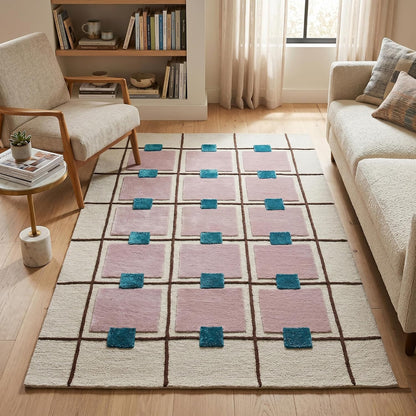 Greer Hand-Tufted Wool Area Rug – Modern Geometric Grid Pattern