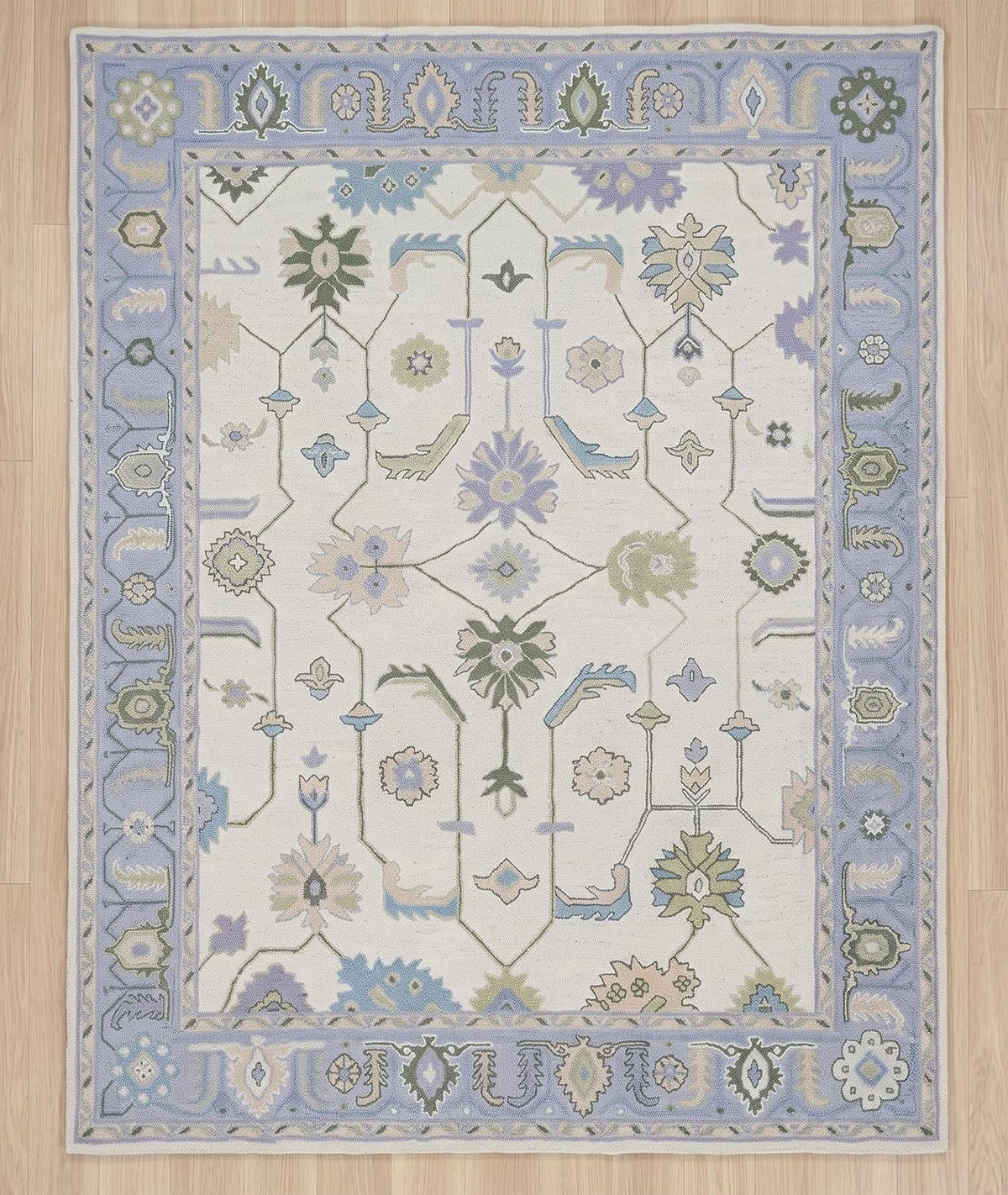 Hand Tufted Oushak Wool Area Rug – Traditional Floral Oriental Vintage Style Carpet