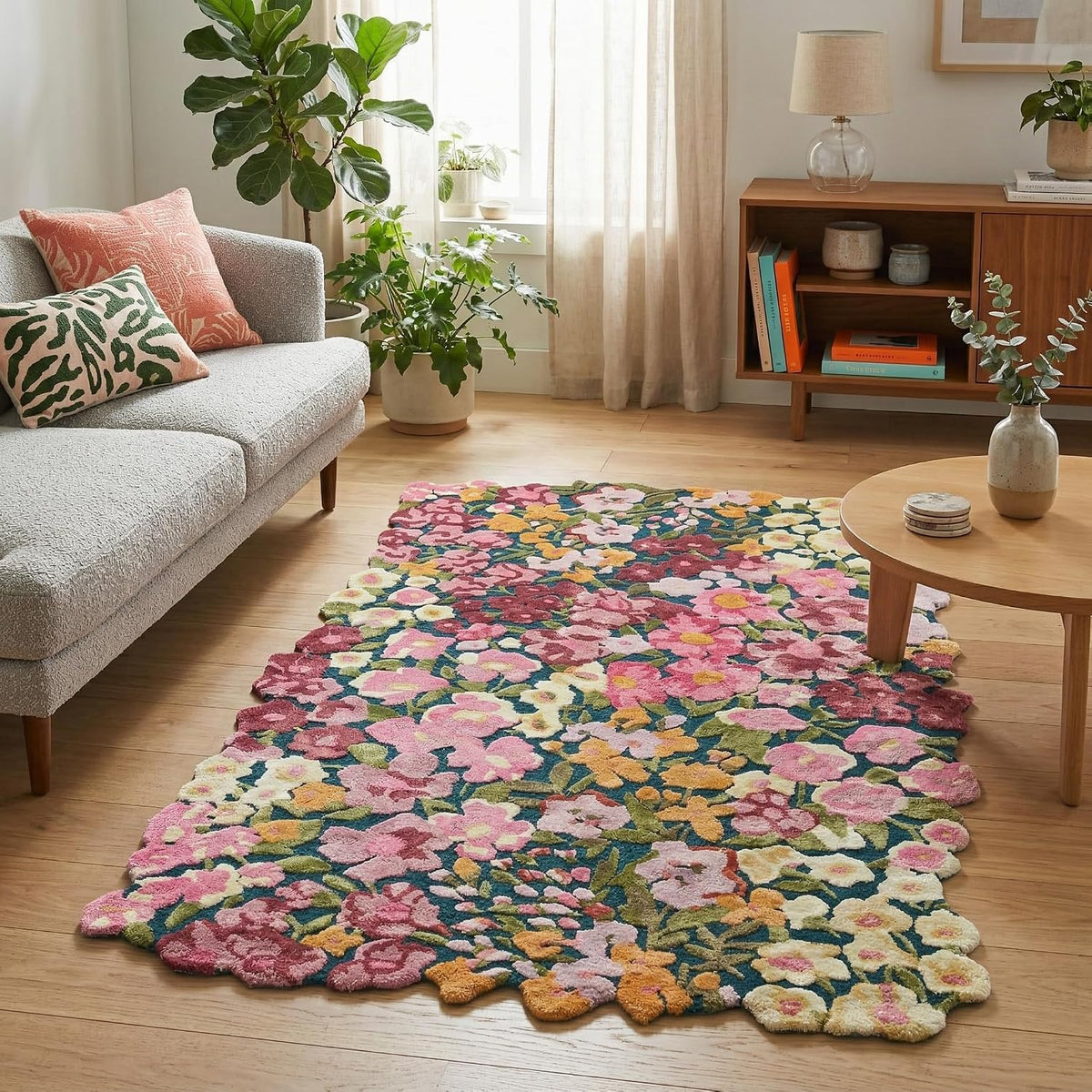 Colorful Floral Silk & Wool Area Rug