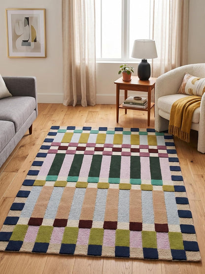 Hand-Tufted Wool Plaid Checkered Area Rug