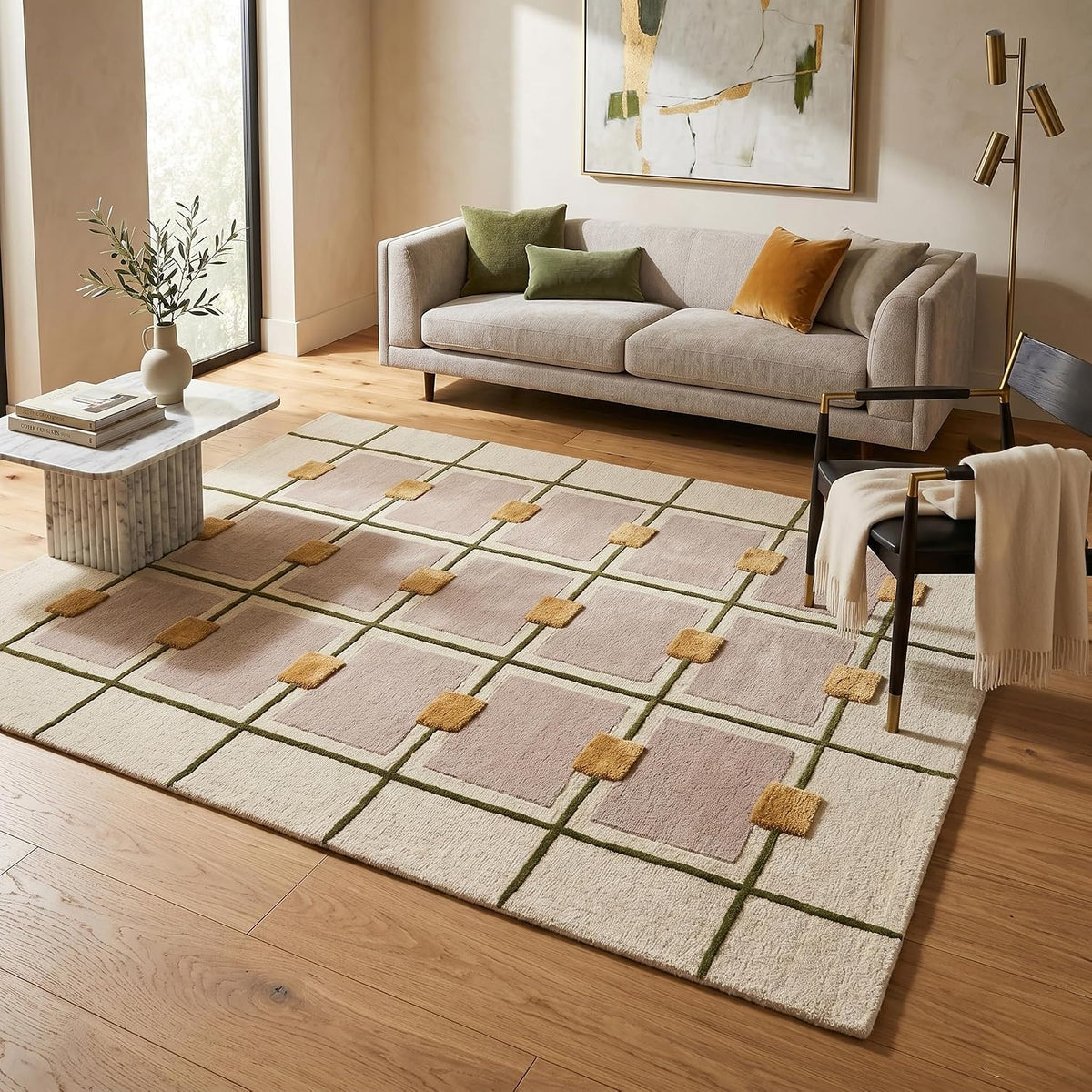 Greer Hand-Tufted Wool Area Rug – Modern Geometric Grid Pattern