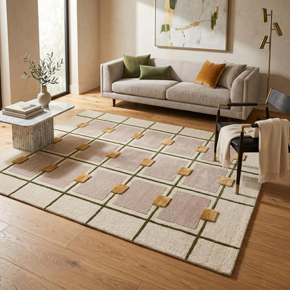 Greer Hand-Tufted Wool Area Rug – Modern Geometric Grid Pattern