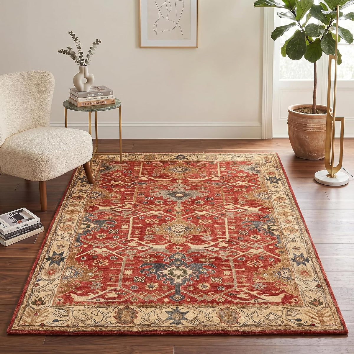 Traditional Handmade Wool Area Rug – Oriental Medallion Floral Pattern