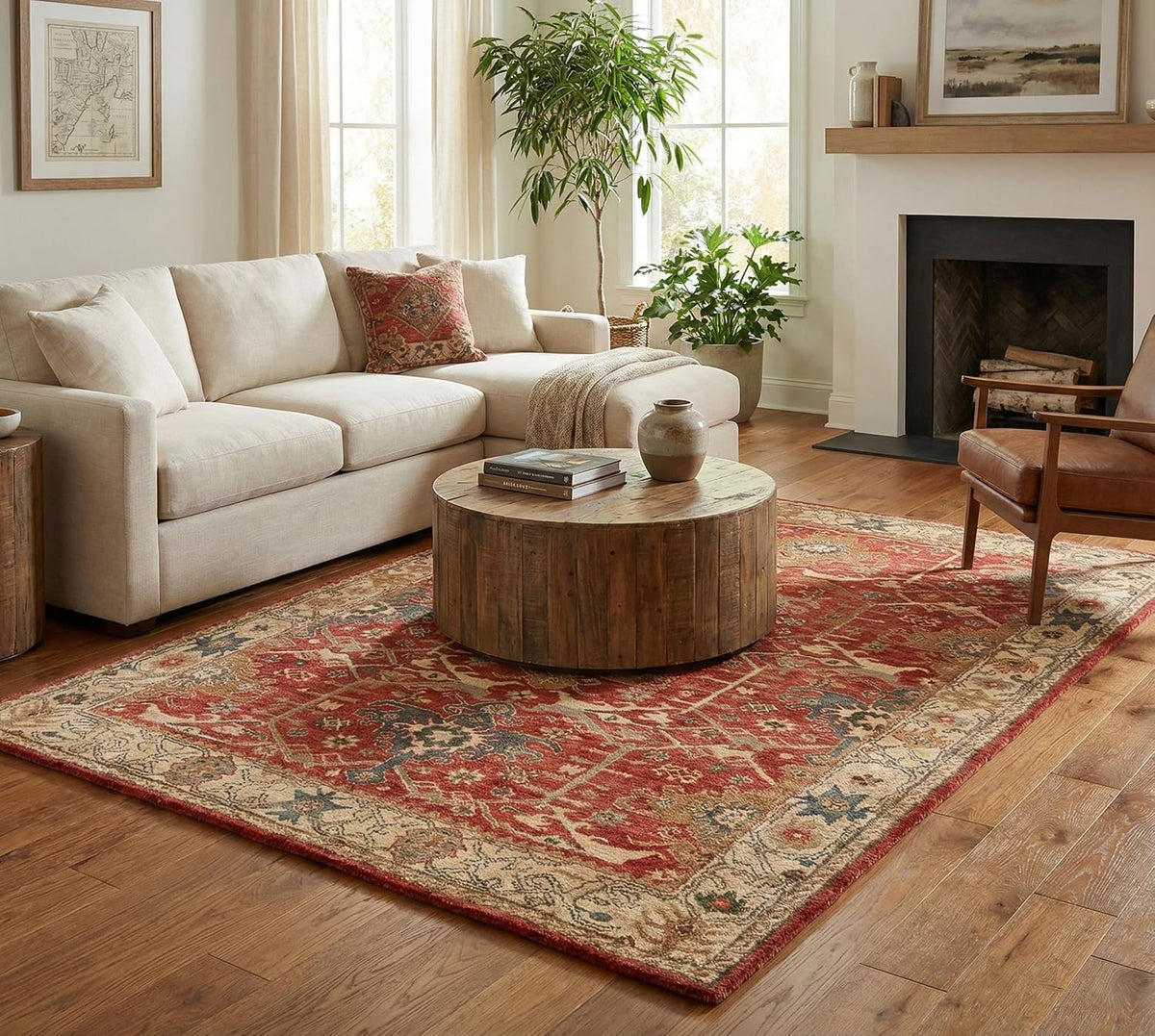 Traditional Handmade Wool Area Rug – Oriental Medallion Floral Pattern