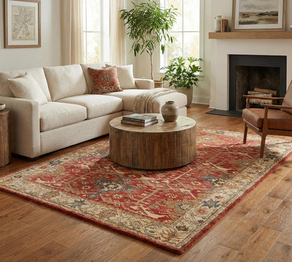 Traditional Handmade Wool Area Rug – Oriental Medallion Floral Pattern