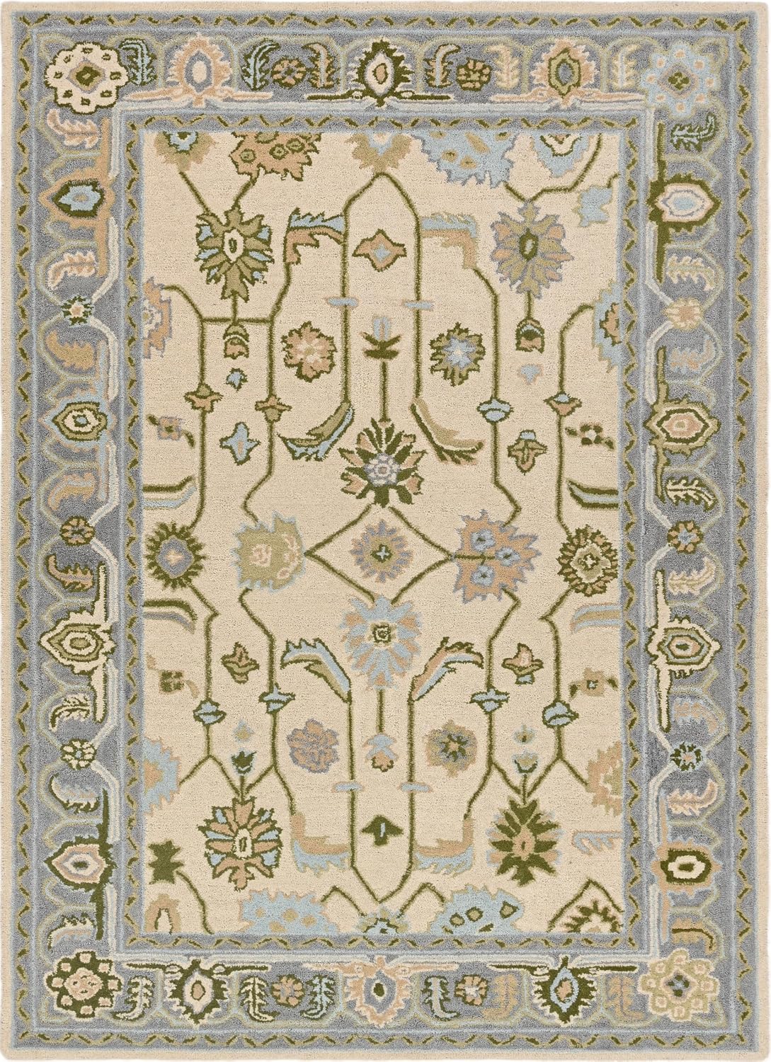 Hand Tufted Oushak Wool Area Rug – Traditional Floral Oriental Vintage Style Carpet
