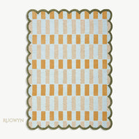Scalloped Plaid Wool Area Rug
