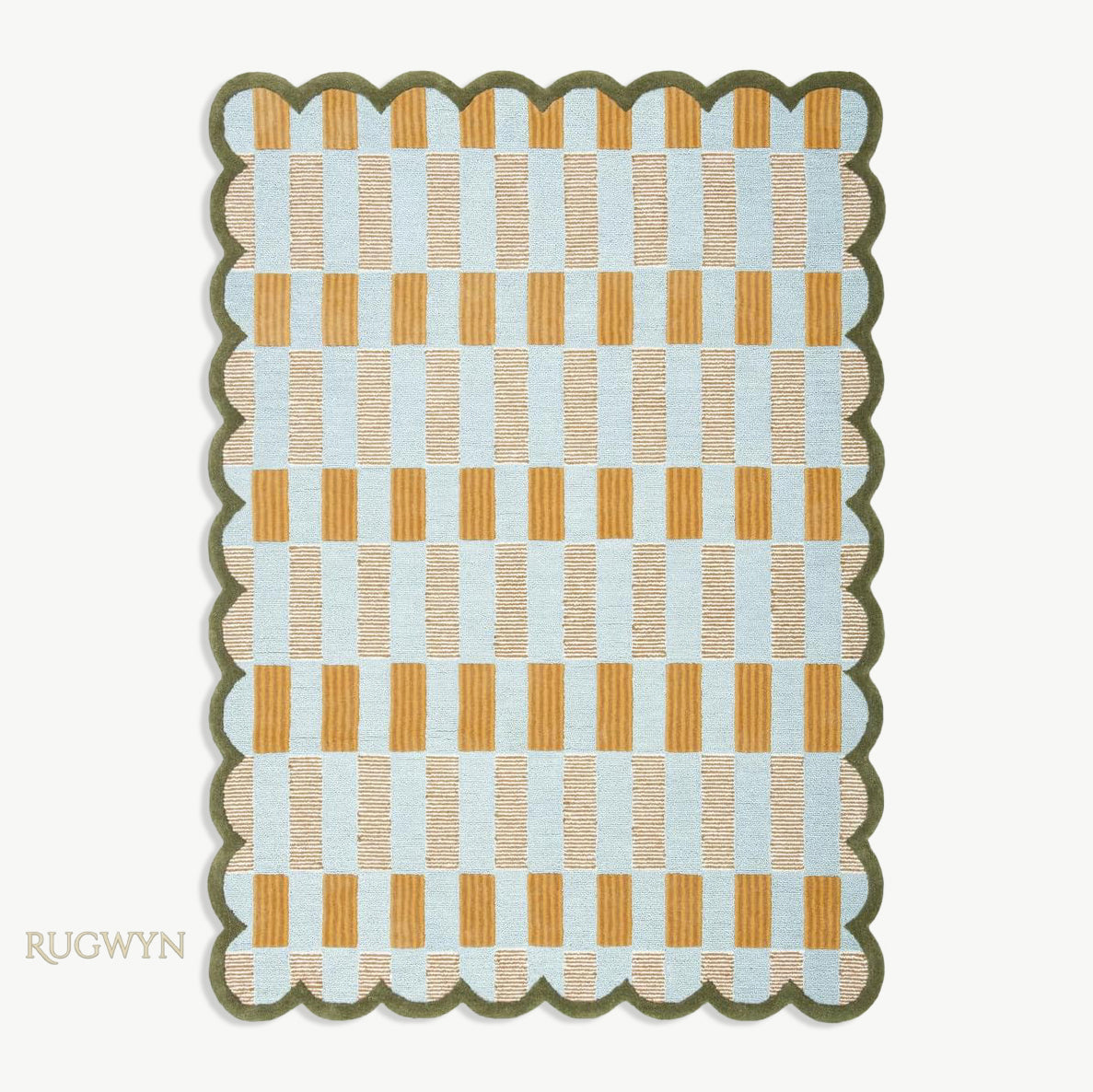 Hand-Tufted Scalloped Plaid Wool Area Rug