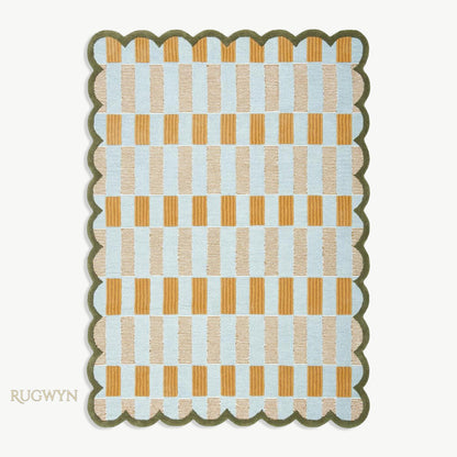Hand-Tufted Scalloped Plaid Wool Area Rug