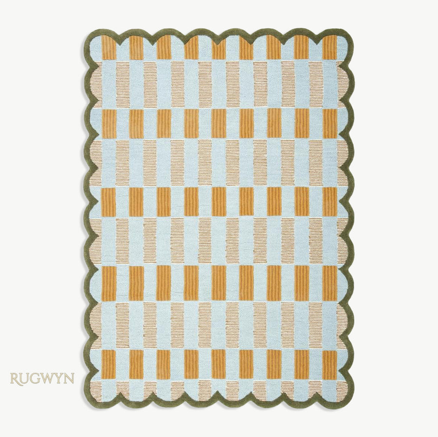 Hand-Tufted Scalloped Plaid Wool Area Rug